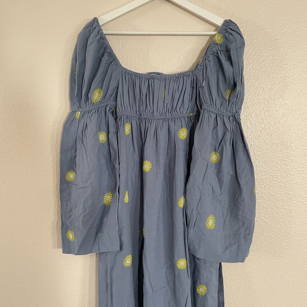 NWOT Free People Sun Embroidery Midi Dress Cottagecore L Blue Summer Linen Boho - Picture 16 of 16